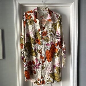 Cupshe Floral Button-Up Swim Coverup - Orange, Green, Purple